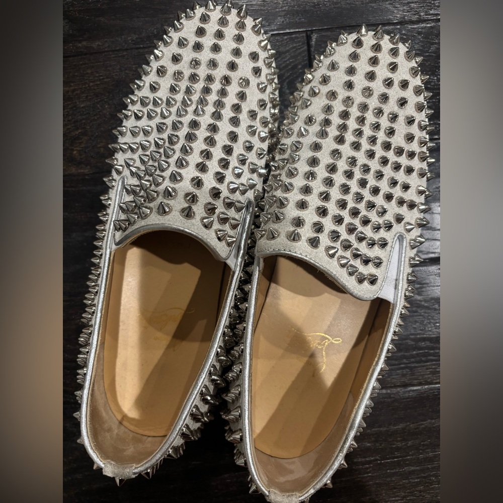 Christian Louboutin silver spike sneakers 
Women size 9 US 38.5 39 EU